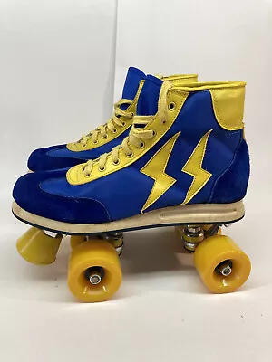 Roller Skates Mens 8 Blue Suede Yellow Trim/Wheels Vintage Retro 1980-90s • $74.88