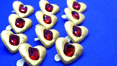 New Vintage Heart Shape Gold/red Large Square Rhinestone 11 Count Buttons • $15.99