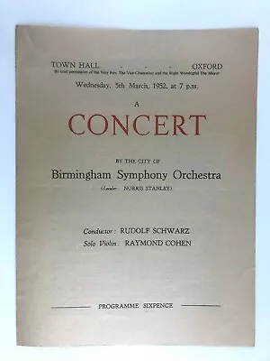 1951 Birmingham Symphony Orchestra Town Hall Oxford Rudolf Schwarz Raymond Cohen • £3.75