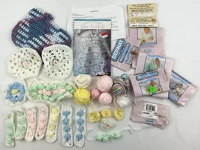 Vintage Yarn Lot Crocheted Pieces Partial Pastel Balls Baby Afghan Pattern • $11.99