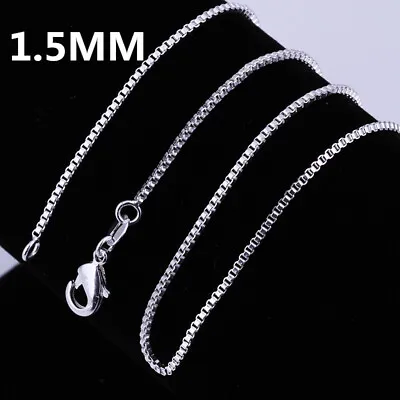 Mens Womens 925 Sterling Silver 1.5mm Wide Square Box Link Chain Necklace #N244 • $8.99