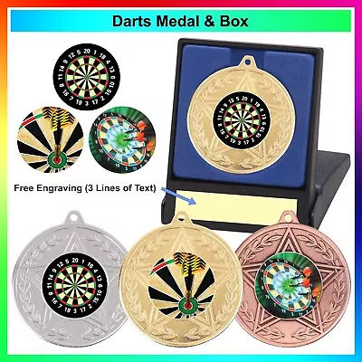 Darts Medal In A Presentation Box + Free Engraved Plate - Free Delivery • £5.97