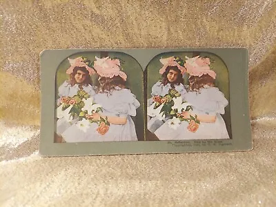 Antique Stereoscope Card Ingersoll 1898 85 Reflection Girl Mirror Dress Flowers • $7.50