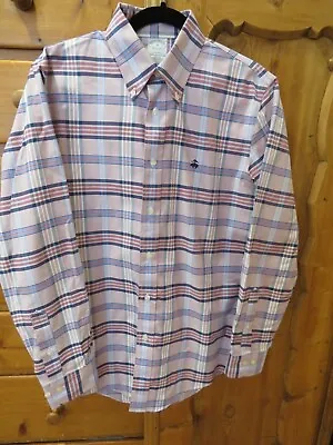 Brooks Brothers Milano Mens Non-Iron Pink Blue Plaid Polo Button-Down Shirt • $28.99