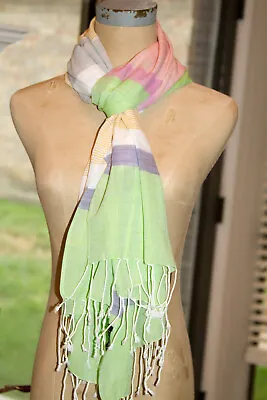 J.Crew Pastel Striped Lightweight Summer Scarf With Fringe One Size • $19.99