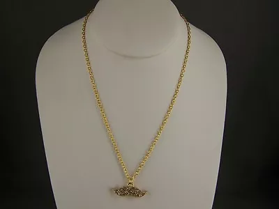 Gold Tone Crystal Mustache Moustache Pendant Charm 16  Long Chain Necklace • $6.99