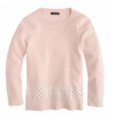 NEW J Crew Womens Light Blush Pink Cotton Lace Hem Sweater Pullover Size XS • $7