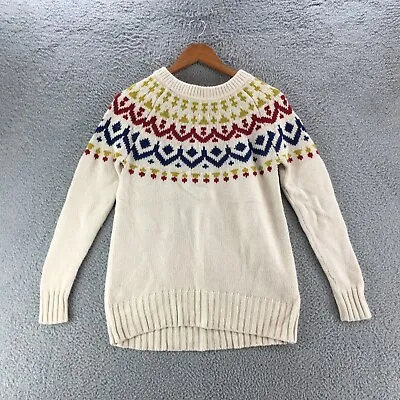J.Crew Fair Isle Pullover Sweater Womens XS Cream Beige Wool Blend Knit Casual • $31.99