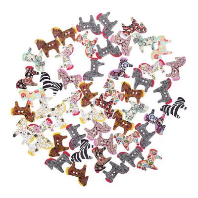  50 Pcs Wooden Buttons Designed Horse Printed Craft Small Cartoon • £8.19