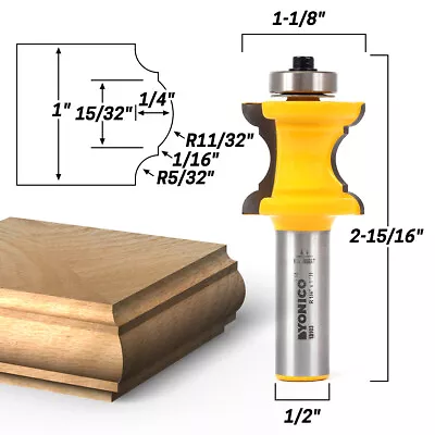 1  Bullnose & Cove Furniture Trim & Molding Router Bit -1/2  Shank -Yonico 13103 • $15.95