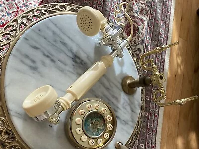 Vintage French Brass & Marble Telephone Table  • $250