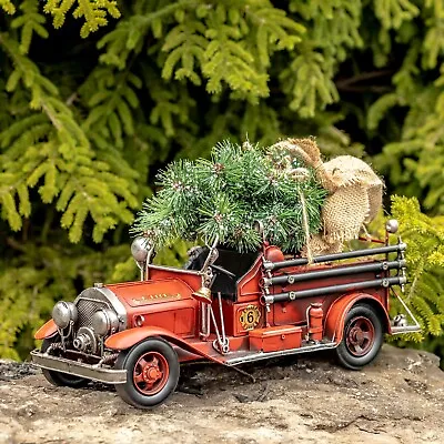 Vintage Style 16  Long Metal Fire Truck Decoration With Christmas Tree • $74.95