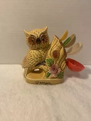 Vintage Ceramic Owl Measuring Spoon Holder Souvenir Georgia Original Spoons • $14.99