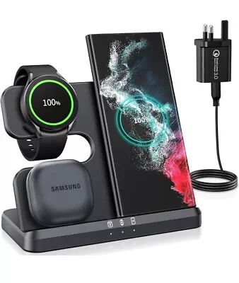 Seacosmo Wireless Charger For Samsung 3 In 1 Docking Station Phone Watch New  • £30