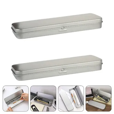 2Pcs Metal Container Metal Rectangular Tin Box Portable Pencil Case For School • £8.34