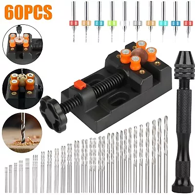 60Pcs Pin Bench Vise Mini Micro Hand Twist Drill Bits Set For Rotary Tools Kit • $14.98