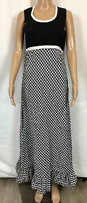 Vintage Saks 5th Ave Young Dimensions Gingham Black Cotton Check Maxi Dress M • $34.99