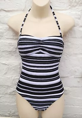 M&S Black & White Halter Neck Or Strapless Swimsuit Swimming Costume Size 8 • £11.99