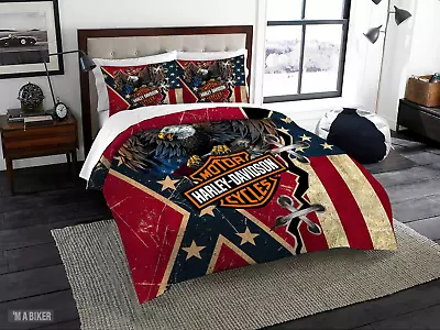 Harley-Davidson Motorcycles Logos US Flag Big Eagle Duvet Covers Set (4pcs) • $59.99