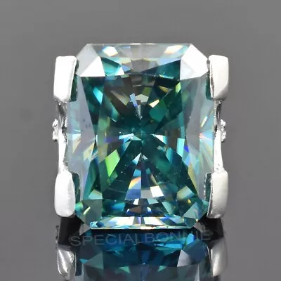 HUGE 48.25 Ct Certified Blue Diamond Men's Ring-925 Silver-Great Luster ! VIDEO • $0.99
