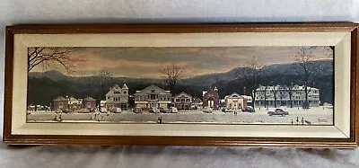 Vtg 1991 Norman Rockwell MAIN STREET STOCKBRIDGE Wood Framed Canvas Print 32x11 • $110