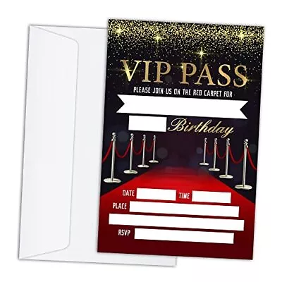 Birthday Invitations Cards With Envelopes Set Of 20 - VIP Pass Birthday Party... • $21.34