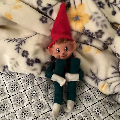 Vintage Pixie Elf Knee Hugger Red Green MCM Christmas Rubber Face • $22