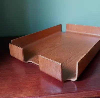 Mallod Vintage Bentwood Teak Filing Paper Tray Desk Office Study • £28