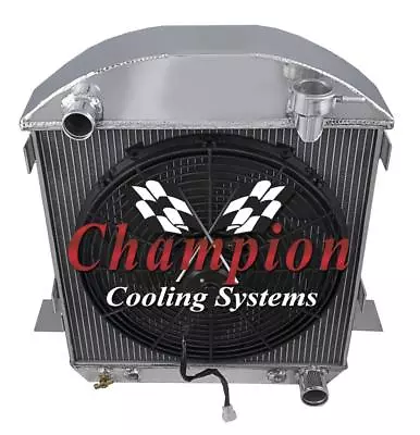 QR Champion 2 Row Radiator W/ 16  Fan For 1917 - 1927 Ford T-Bucket Chevy Config • $268.80