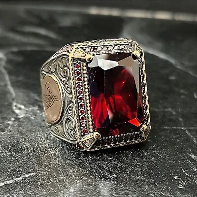 Silver Red Garnet Stone Ring  Ottoman Tour Ring  Men Red Ruby Gemstone Ring • $65