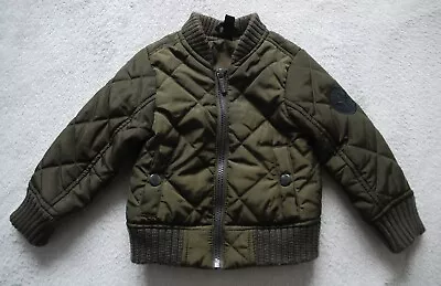 Firetrap Baby Boy Quilted Jacket Military Green & Camo Lining 6-12 Mths Worn Onc • £7