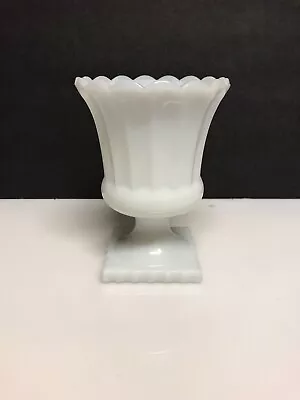 Vintage Milk Glass 6  Fluted Vase Urn Planter Scalloped Top Pedestal Base M22008 • $23.99