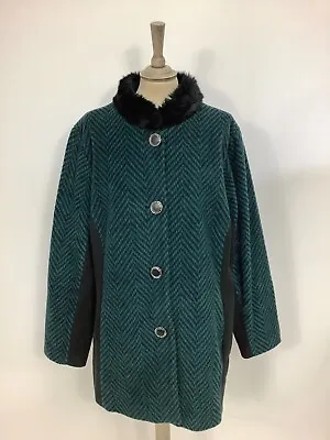 Vintage 90s Bob Mackie Coat Herringbone Oversized Fleece Jacket Fur Collar #V4 • £45