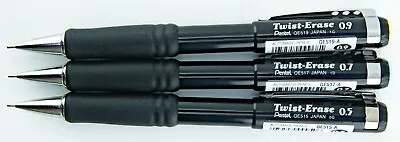 Pentel Twist-Erase Automatic Pencil 3pc Lot 0.5mm 0.7mm 0.9mm Black Barrel • $14.95