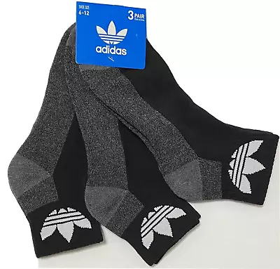 Adidas Men's  3-Pair Quarter Cut Socks Black/Charcoal Gray   2238 • $13.99