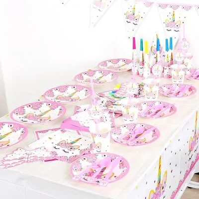 Unicorn Birthday Party Supplies Tableware Set Girls Children Decoration Balloons • £5.49