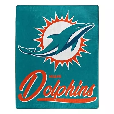 NFL Miami Dolphins Signature Royal Plush Raschel 50  X 60  Throw Blanket • $49.99