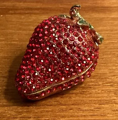 Strawberry Trinket Box With Lots Of Shimmering Crystals. Enamel Interior. • $2