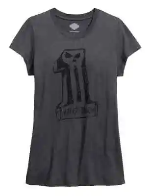 Harley-Davidson Black Label Womens #1 Skull Grey Short Sleeve Shirt 99181-16VW • $16.25