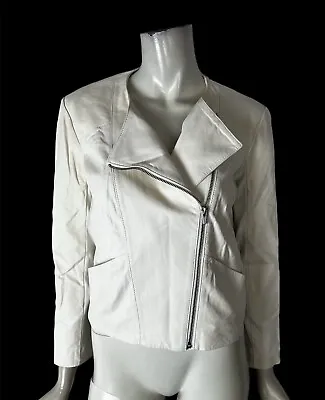 VEDA White Leather Biker Jacket Lamb Leather Womens Size Medium • $65