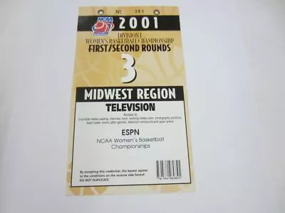 #123 2001 NCAA WOMEN'S BASKETBALL CHAMPIONSHIP Press Pass Media Credential • $9.99