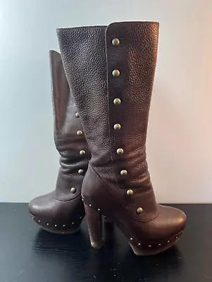 UGG Cosima Women's Chocolate Brown Studded Tall Leather Boots SZ 5 • $70