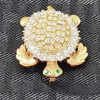 Vintage Gold Plated Turtle Shoulder Brooch With Crystals Custom Jewelry • $59.99