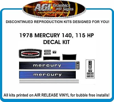 1978 MERCURY 140 Hp Outboard Decal Set   Reproductions   90 115 Hp Also • $59.11