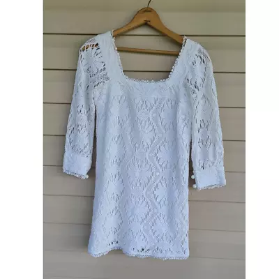 Revolve Milly Of London Crochet Mini Boho Chic Long Sleeve Dress Size 0 • $58