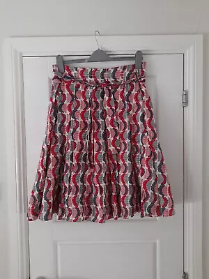 White Stuff Woman Tie Waist Cotton Skirt Size 10 Uk Red Navy Mix Belt Pleated  • £14.99