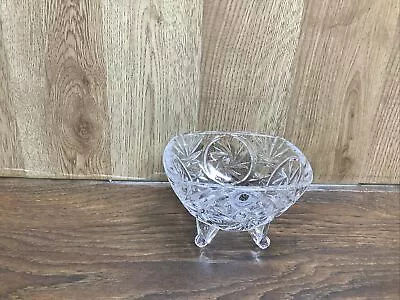 24% Lead Crystal Footed Clear Bowl Made In Poland Sullivans Star Design • $6.80