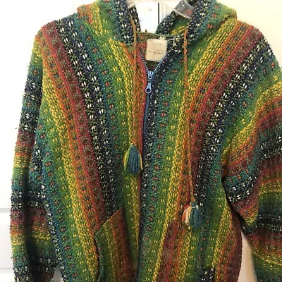 Artesanias Ecuador Sweater Cardigan Zip Orange Colorful Boho Hippie XL Aztec • $39.99