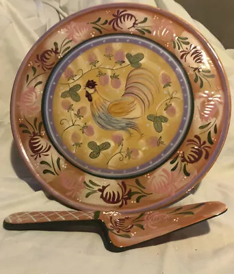 Zrike Danna Cullen Chanticleer Ceramic Cake Pie Stand & Server Rooster Country • $72