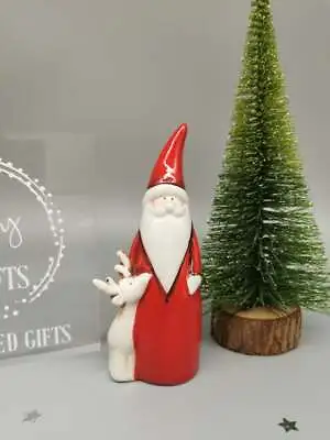 £9.10 • Buy Santa And Reindeer Christmas Decoration - Ceramic Ornament - Christmas Decor